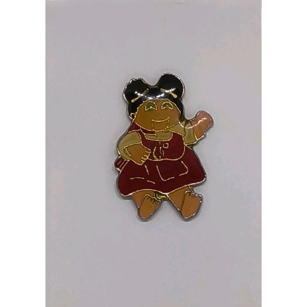 TitleVintage 1983 Cabbage Patch Kids Enamel Pin Girl in Red Dress Pigtails H.